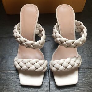 Brand New! Braided Heeled Sandals, 8.5, Nude